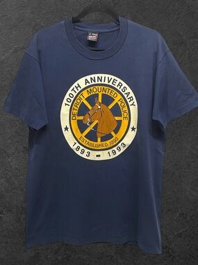 Vintage 1993 100th Anniversary Detroit Mounted Police Navy Blue T-Shirt // L